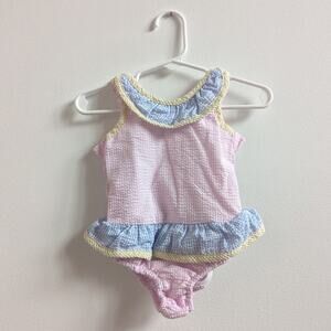 Funtasia Too Swimsuit Baby Girls Sz 12m Pink Gingham Seersucker Boutique